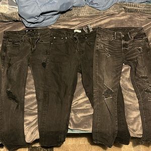 3 Pairs of black jeans American Eagle, RSQ, and Zara. All 30 inch waist.